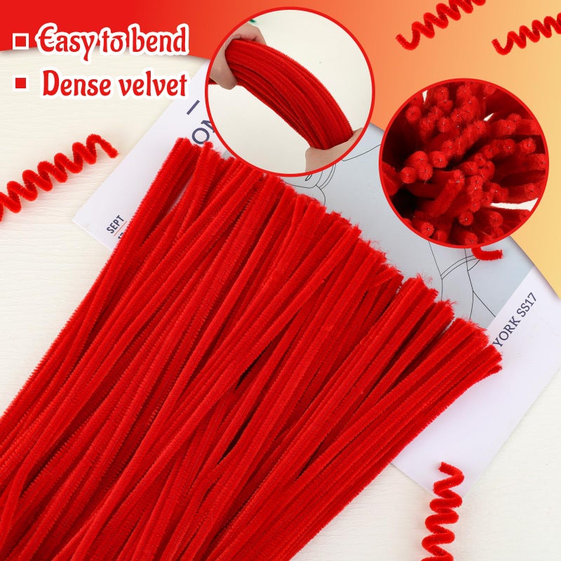Mnuizu 200pcs Pipe Cleaners,Pipe Cleaners Chenille Stems for Craft, Fuzzy Sticks Christmas Craft Supplies for DIY Art & Creative Crafts Decorations(Red) - Image 3